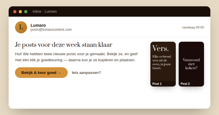 Voorbeeld van de wekelijkse goedkeuringsmail